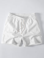 Stripe Open Knit Shirt & Crinkle Textured Drawstring 5" Shorts