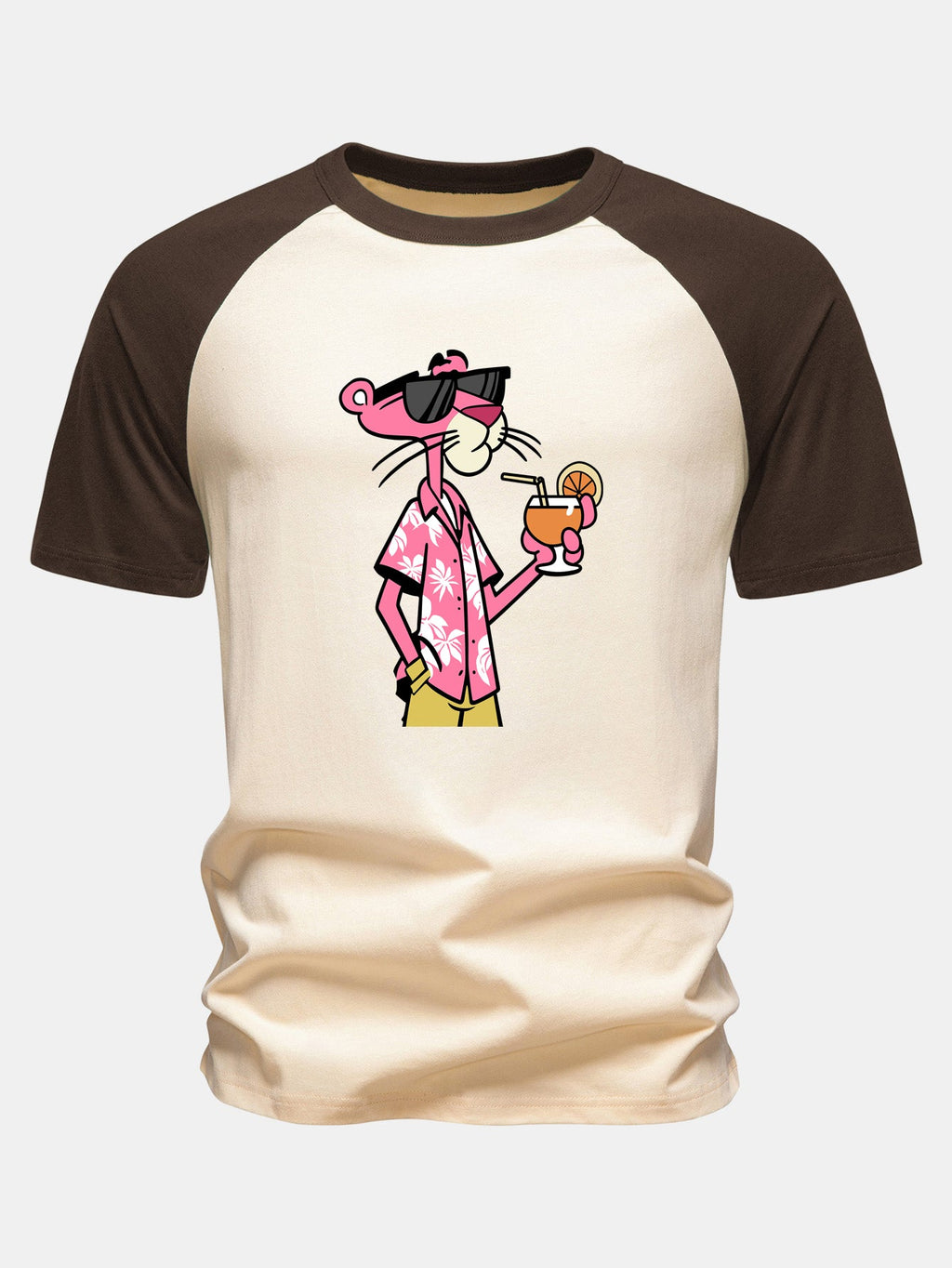 Vacation Pink Panther Print Cotton Raglan Sleeve T-Shirt