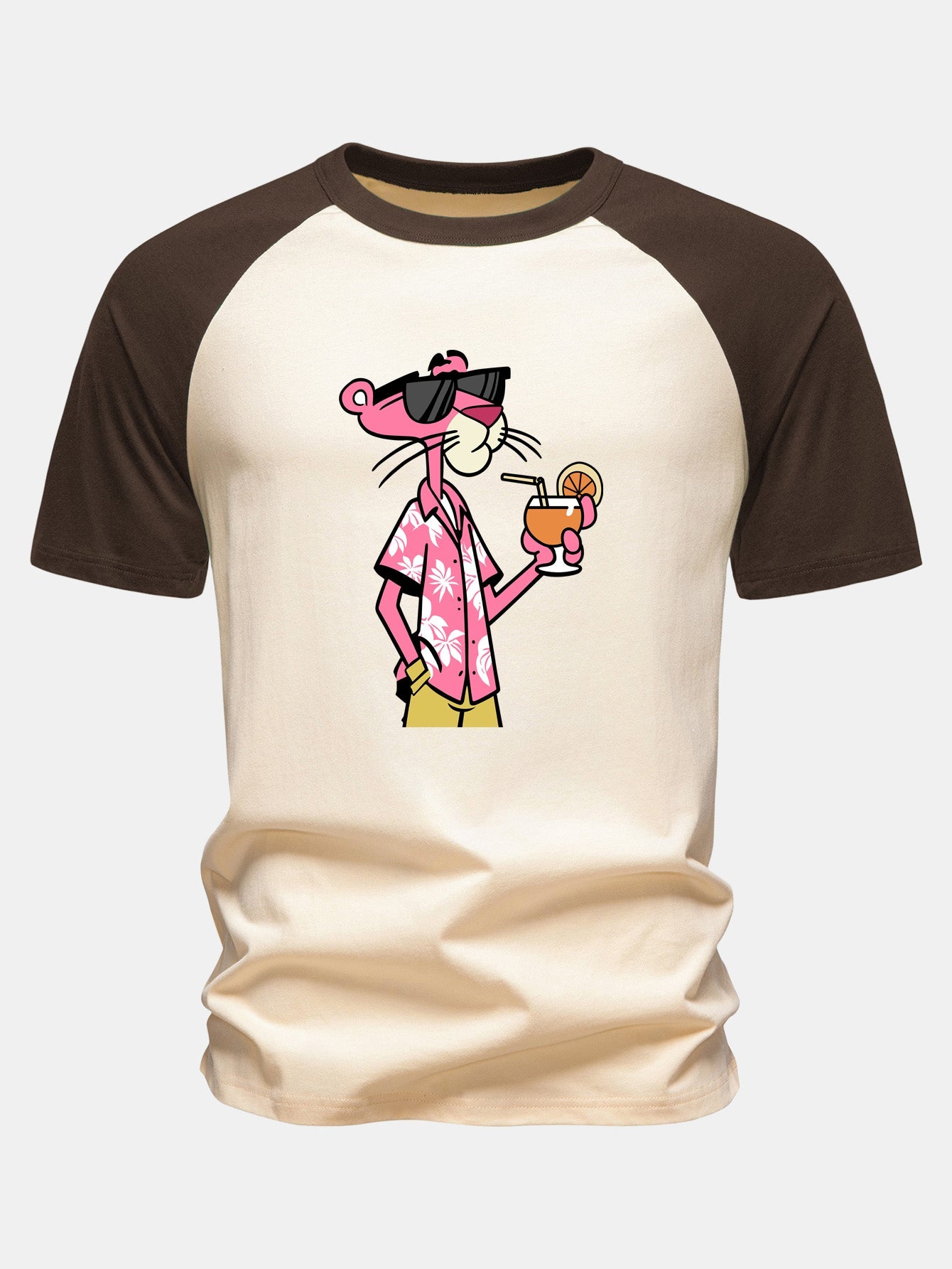 Vacation Pink Panther Print Cotton Raglan Sleeve T-Shirt