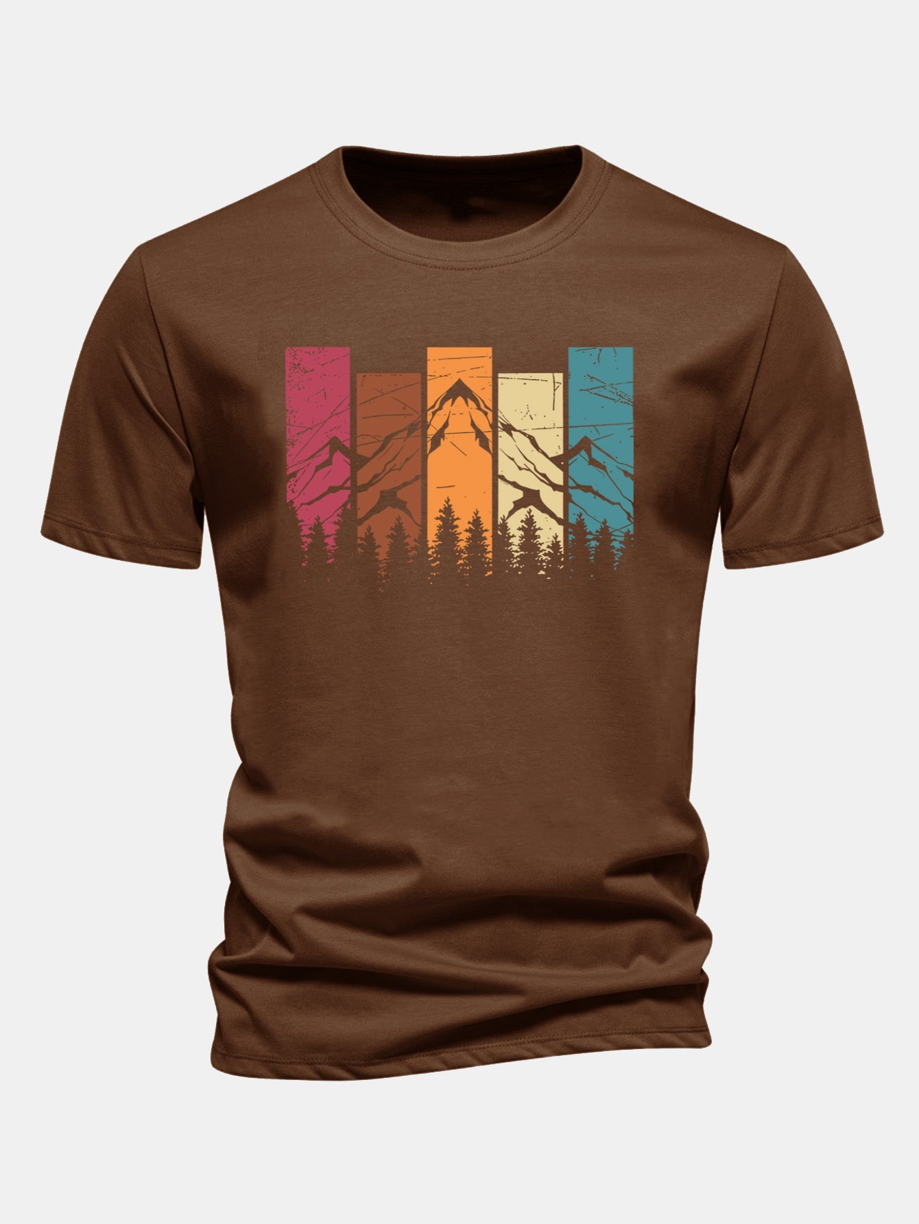 Regular Fit Colorful Mountain Print Cotton T-Shirt
