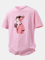 Relax Fit Pink Panther Print Crew Collar T-Shirt  & Drawstring Jersey 7" Shorts