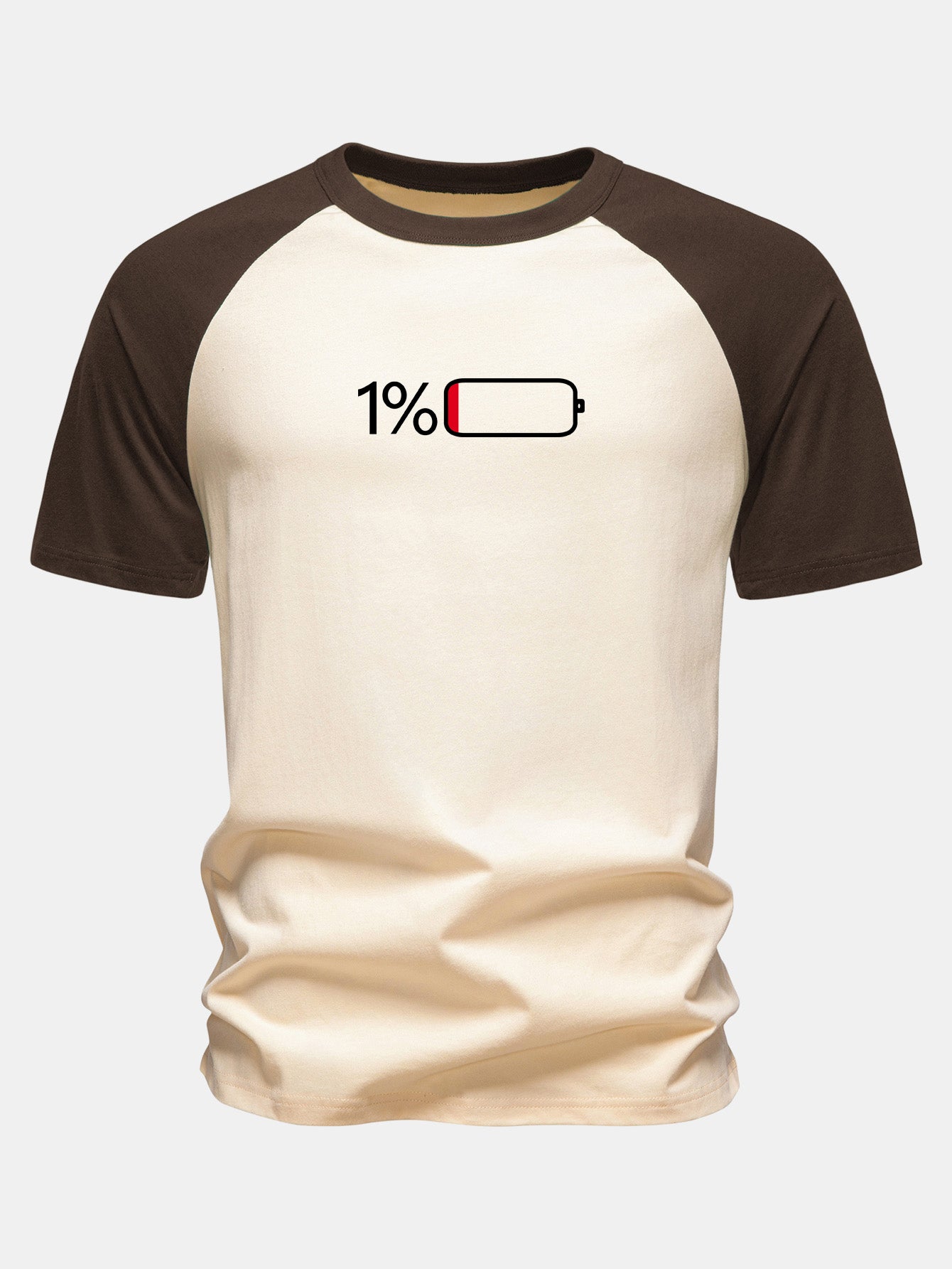 1% Battery Print Cotton Raglan Sleeve T-Shirt