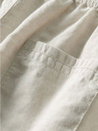 Linen Look V-Neck Stand Collar Shirt & Straight Leg Linen Pants