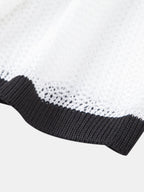 Contrast Trim Deep V Neck Textured Knit T-Shirt