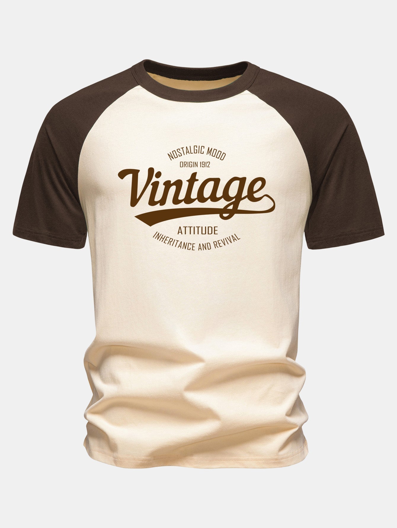 Vintage Print Cotton Raglan Sleeve T-Shirt