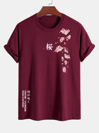 Regular Fit Cherry Blossoms Print Cotton T-Shirt