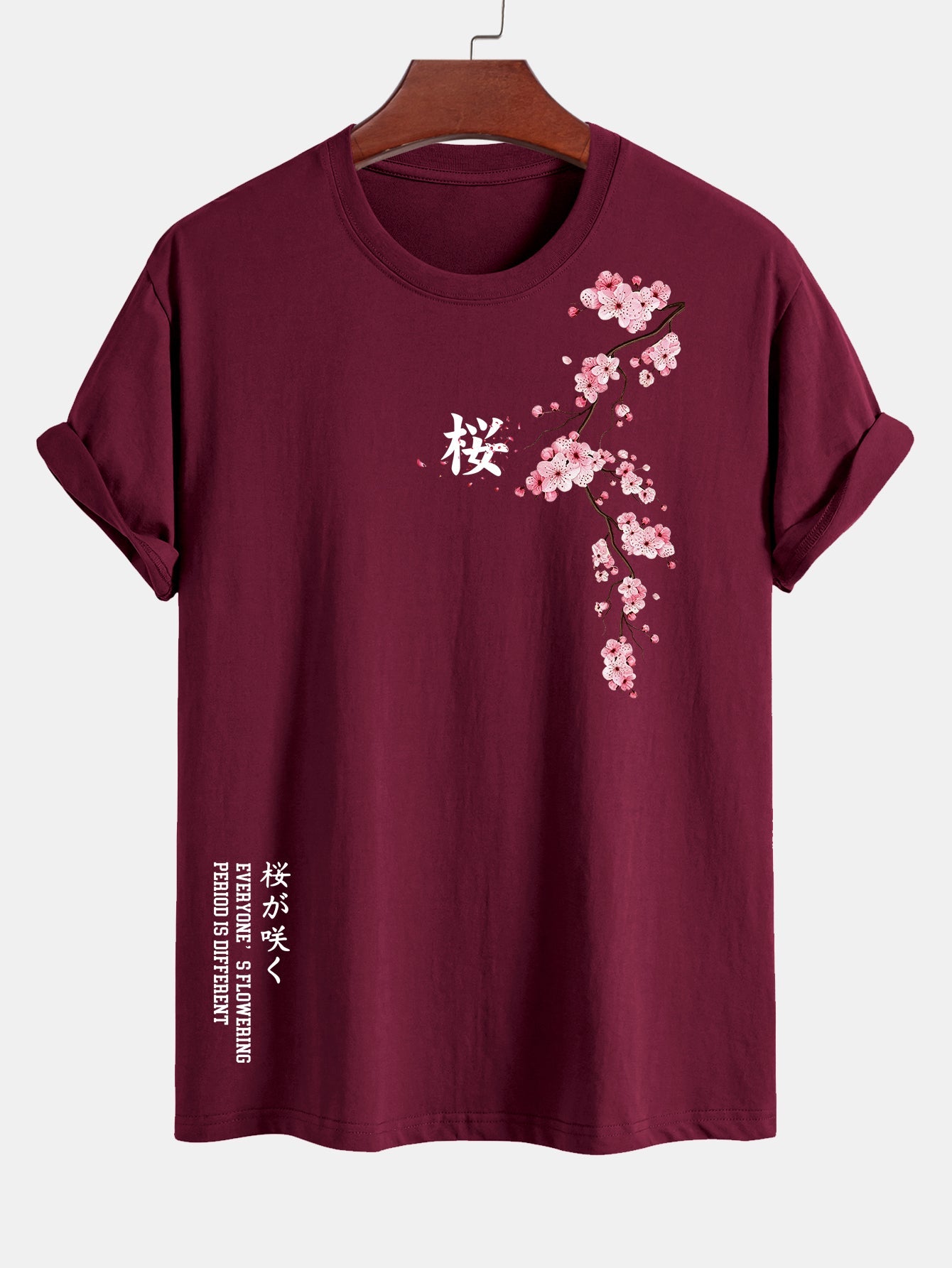 Regular Fit Cherry Blossoms Print Cotton T-Shirt