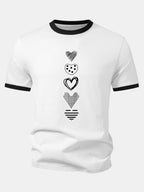Heart Print Contrast Ringer T-Shirt