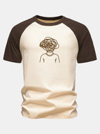 Overthinking Scribble Head Print Cotton Raglan Sleeve T-Shirt
