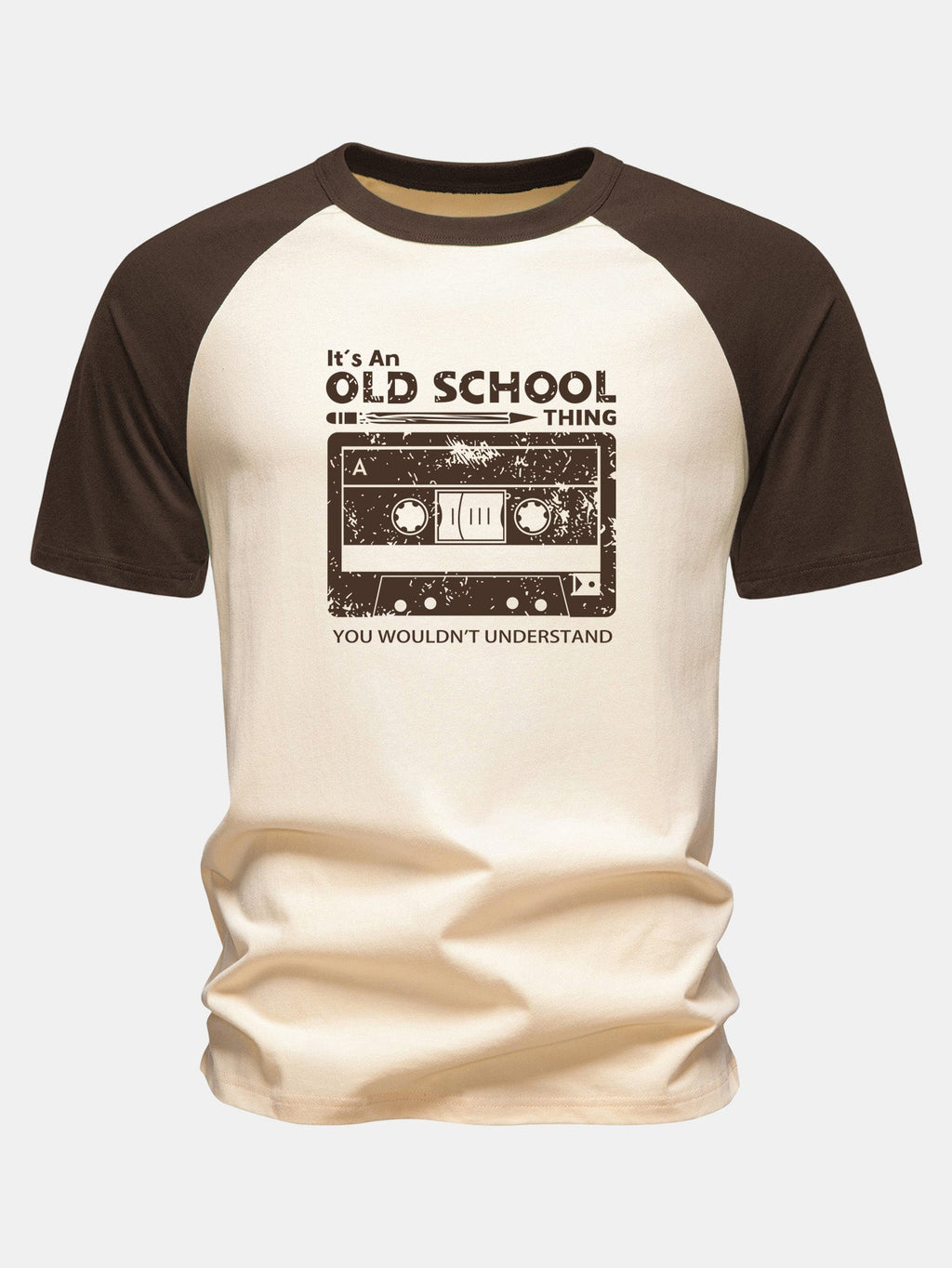 Cassette Tape Print Cotton Raglan Sleeve T-Shirt