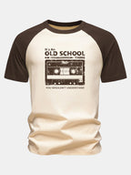 Cassette Tape Print Cotton Raglan Sleeve T-Shirt