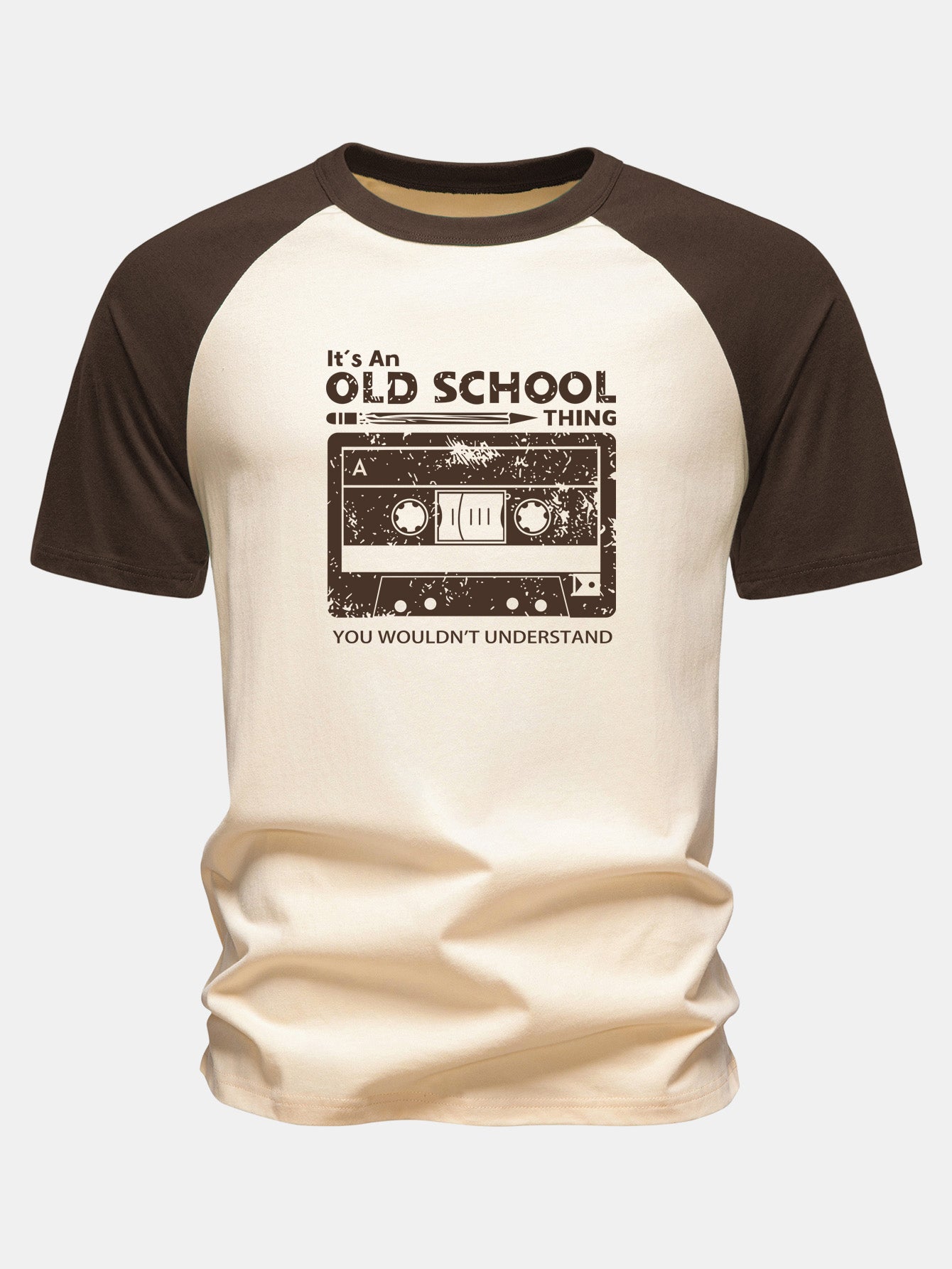 Cassette Tape Print Cotton Raglan Sleeve T-Shirt