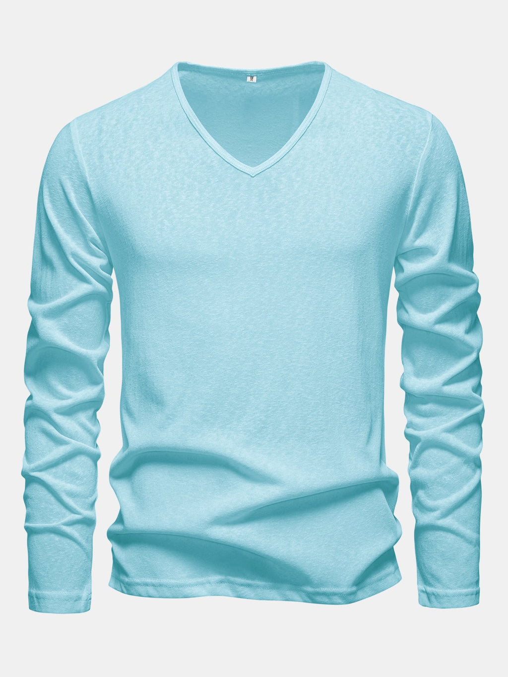 Long Sleeve Lightweight Linen Look V Neck T-Shirt
