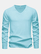 Long Sleeve Lightweight Linen Look V Neck T-Shirt