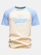 Vintage Print Cotton Raglan Sleeve T-Shirt