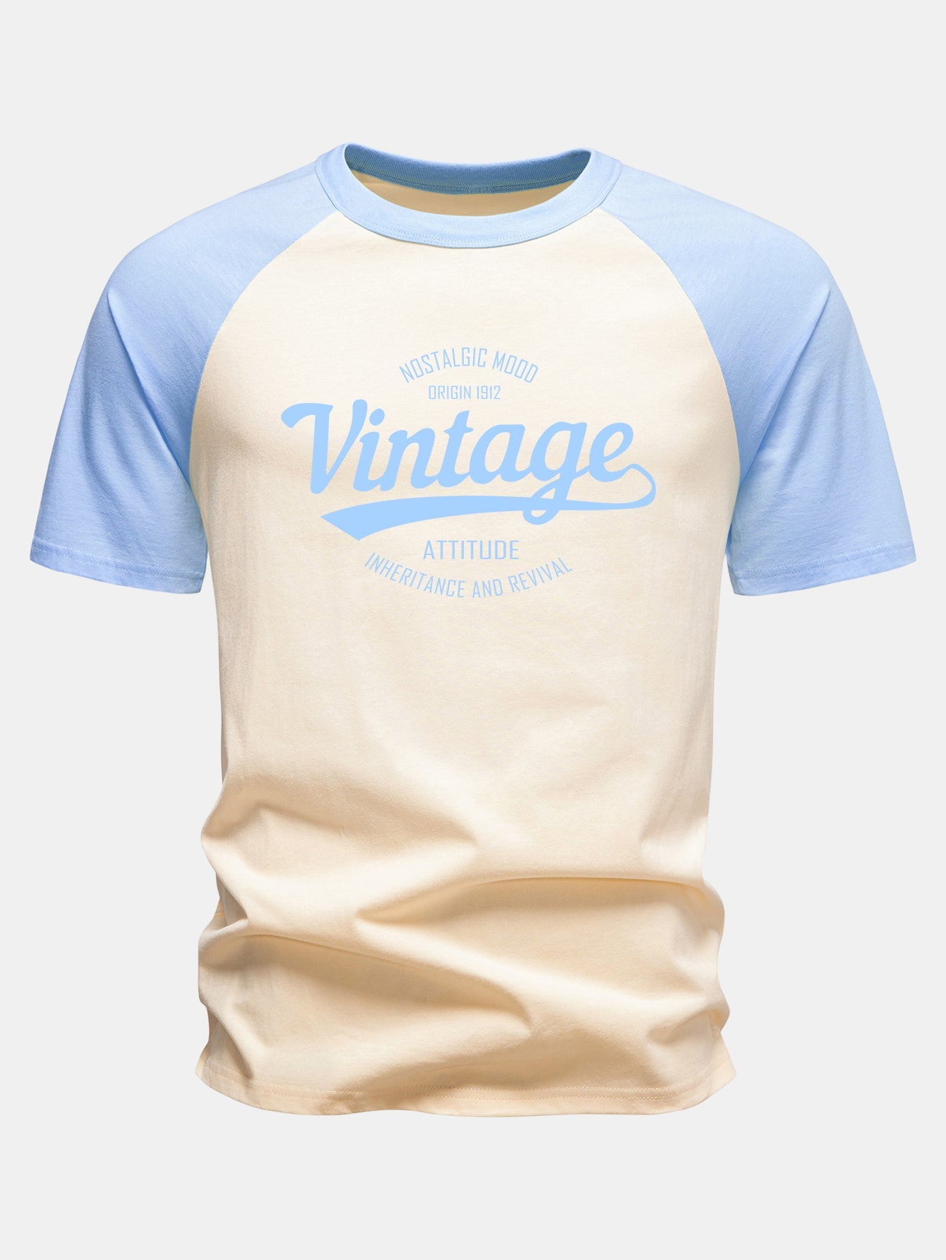 Vintage Print Cotton Raglan Sleeve T-Shirt