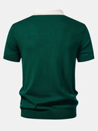 Contrast Striped Ribbed Knit Polo & Elastic Waist Chino Shorts