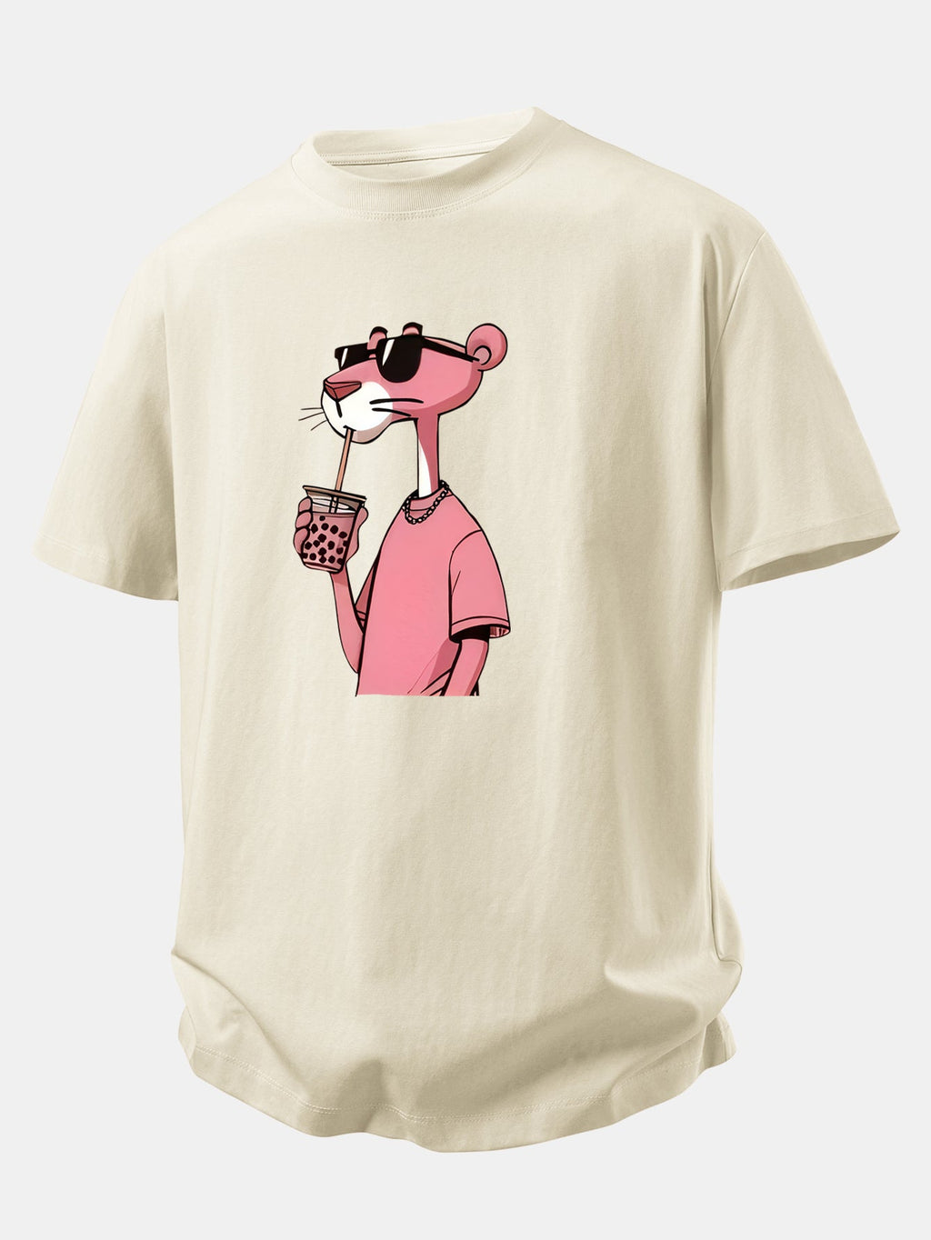Relax Fit Pink Panther Print Crew Collar T-Shirt  & Drawstring Jersey 7" Shorts