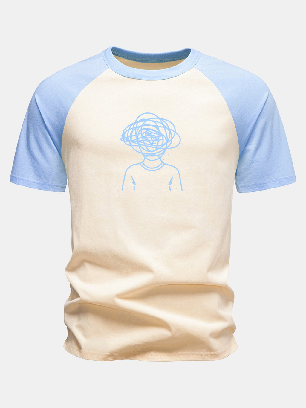 Overthinking Scribble Head Print Cotton Raglan Sleeve T-Shirt
