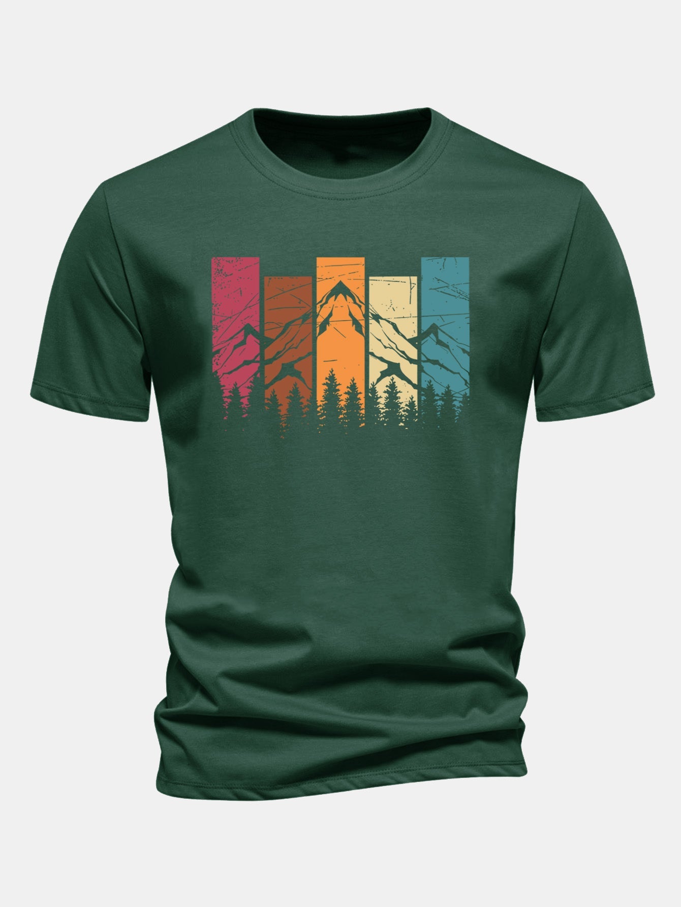 Regular Fit Colorful Mountain Print Cotton T-Shirt