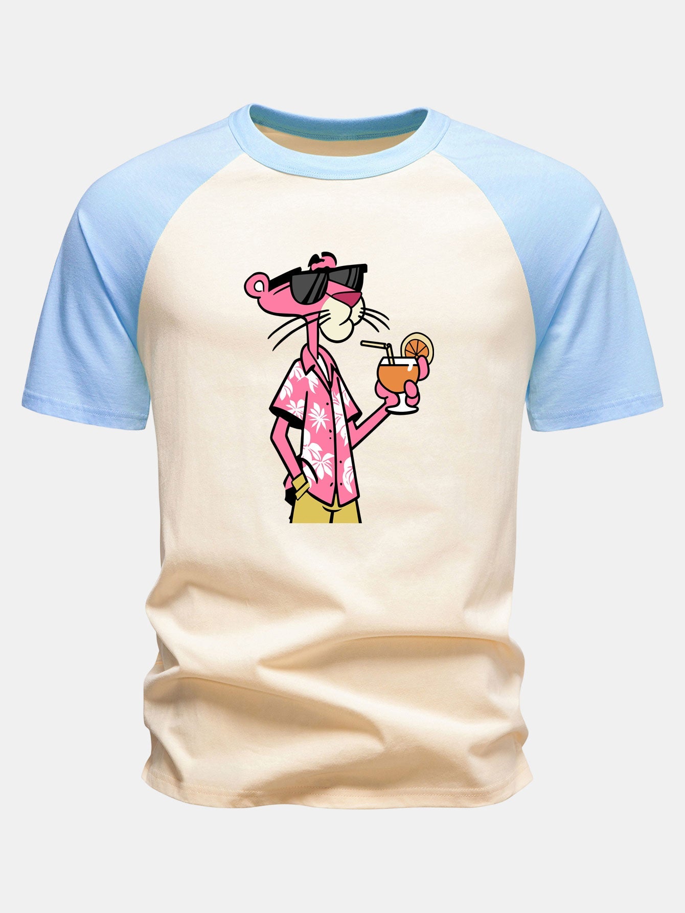 Vacation Pink Panther Print Cotton Raglan Sleeve T-Shirt