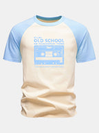 Cassette Tape Print Cotton Raglan Sleeve T-Shirt