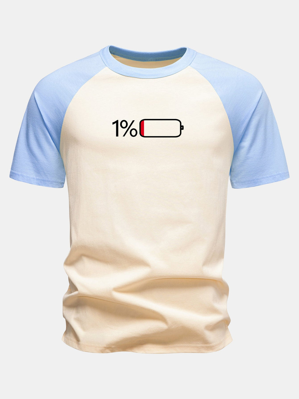 1% Battery Print Cotton Raglan Sleeve T-Shirt