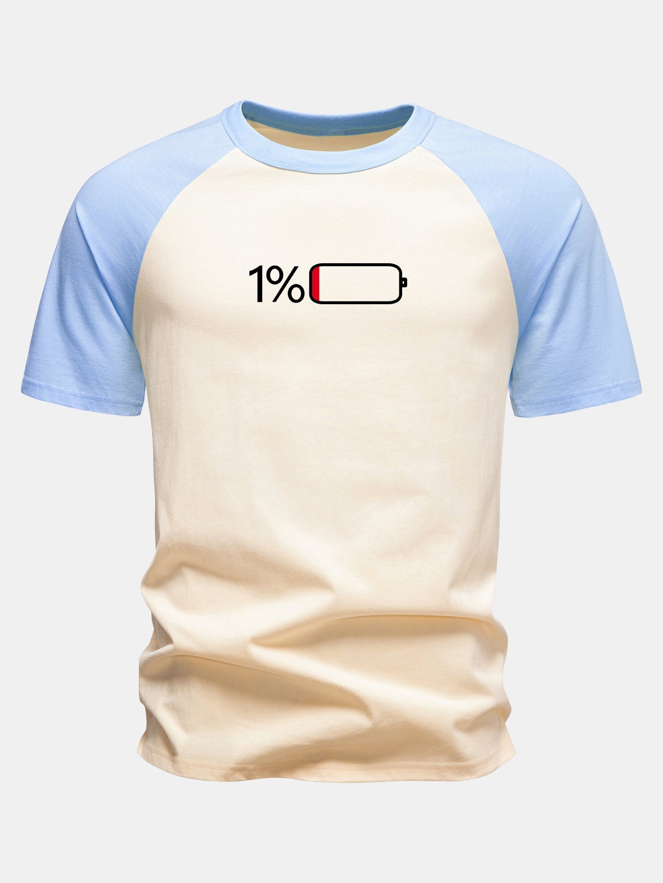 1% Battery Print Cotton Raglan Sleeve T-Shirt