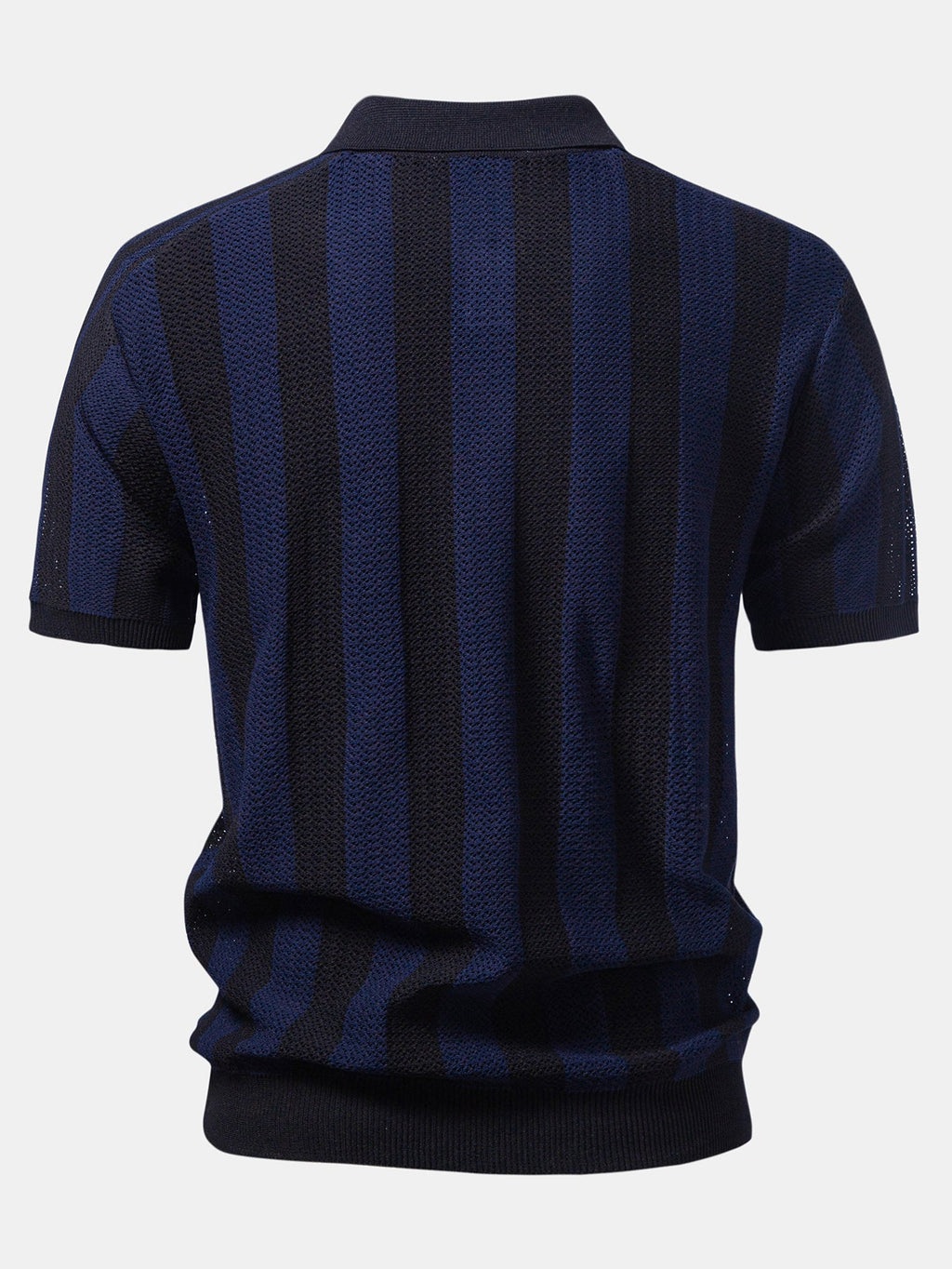 Striped V Neck Open Knit Polo