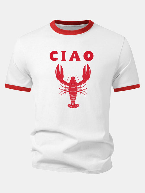 Ciao Lobster Print Contrast Ringer T-Shirt