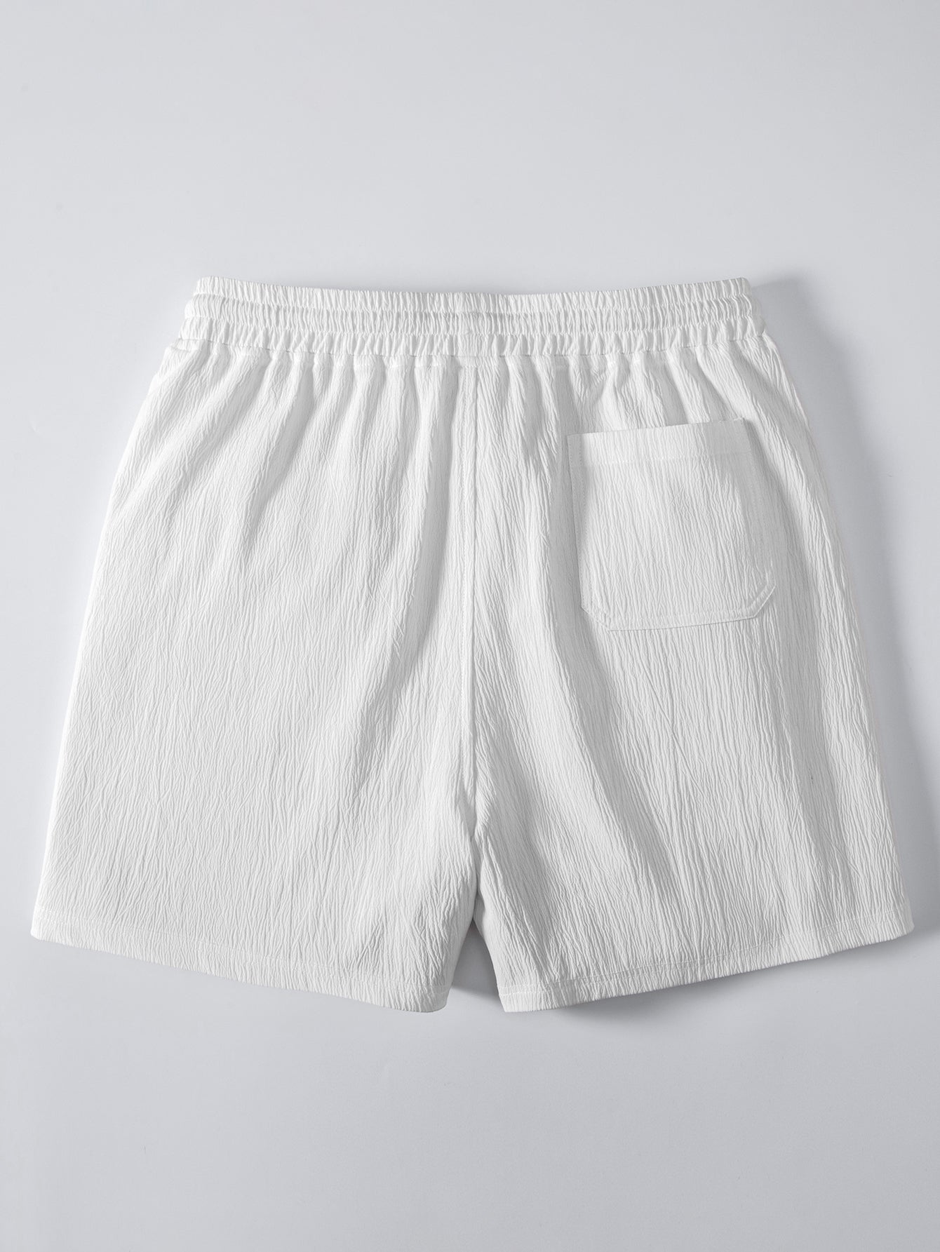 Stripe V Neck Open Knit Shirt & Crinkle Textured Drawstring 5" Shorts