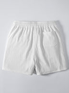 Stripe Open Knit Shirt & Crinkle Textured Drawstring 5" Shorts