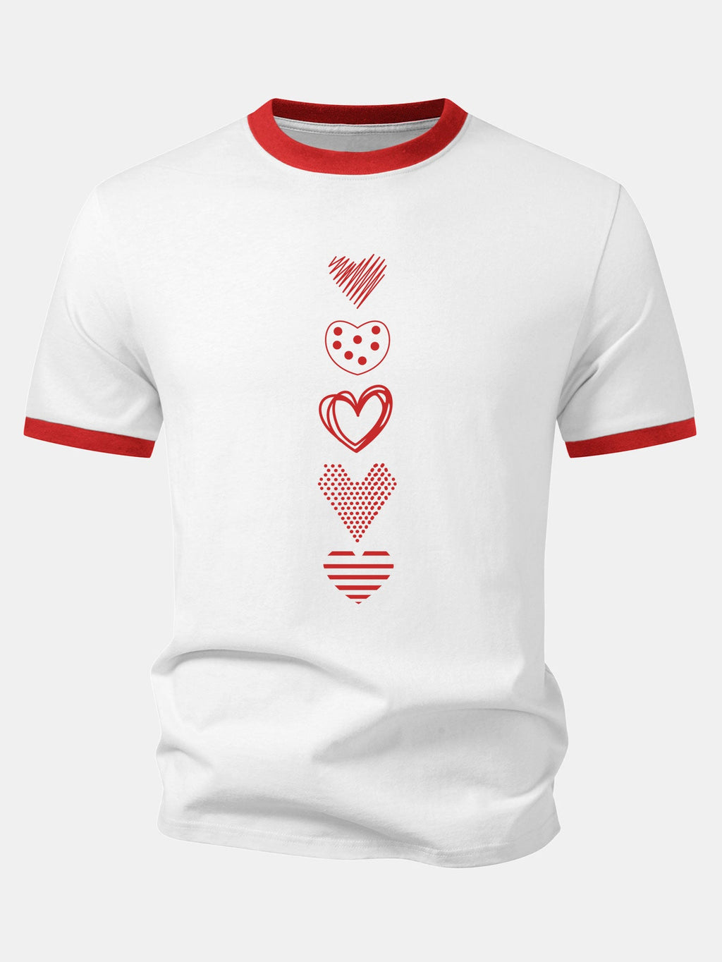 Heart Print Contrast Ringer T-Shirt