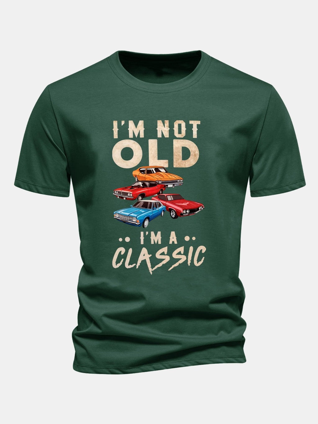 Regular Fit Vintage Car Print Cotton T-Shirt