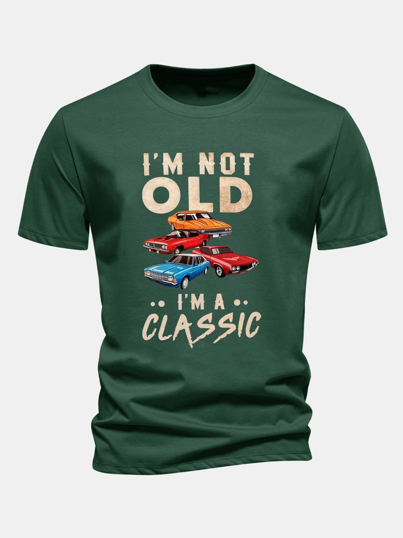 Regular Fit Vintage Car Print Cotton T-Shirt