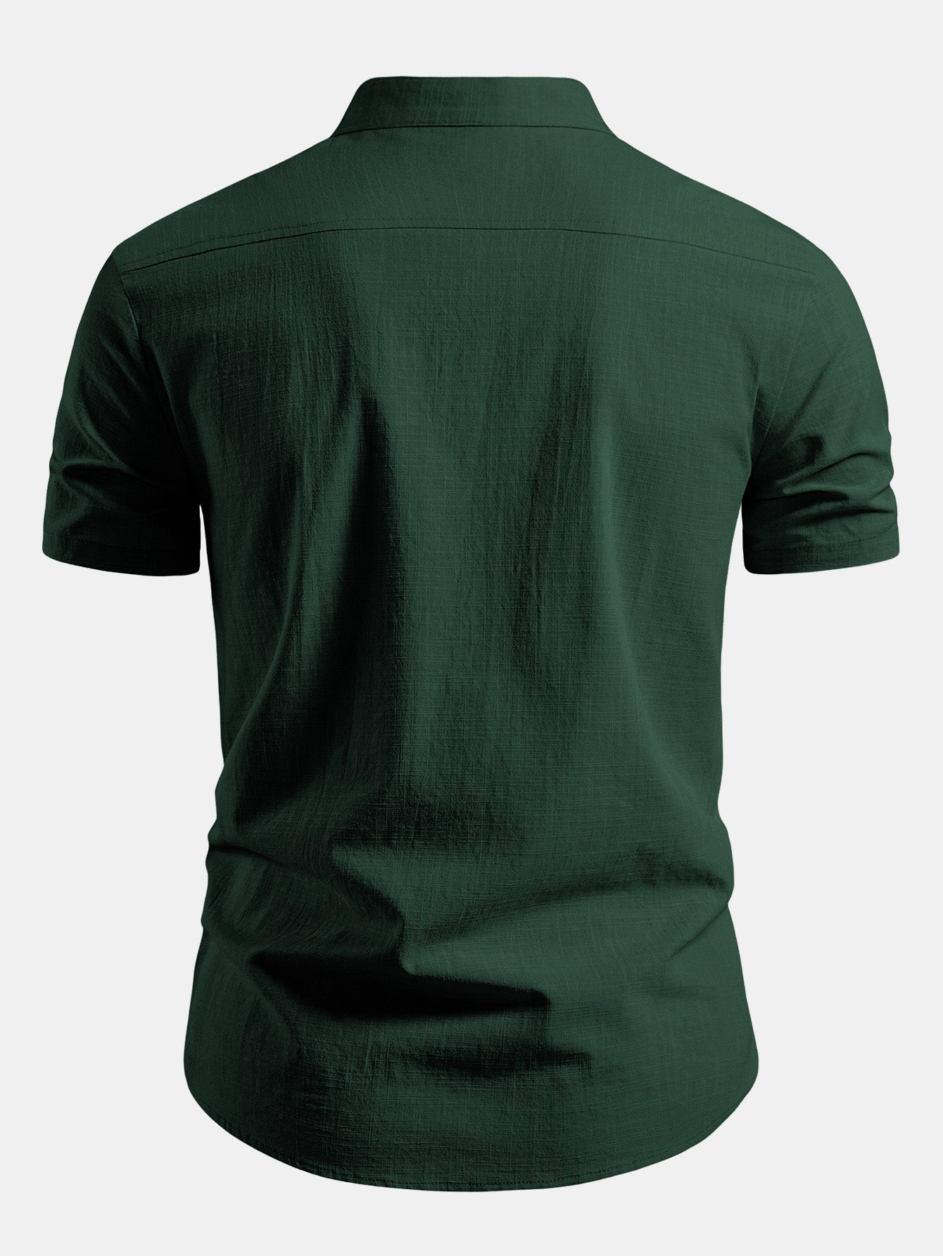 Linen Look V-Neck Stand Collar Shirt