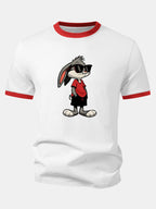 Sunglasses Bunny Print Contrast Ringer T-Shirt & Corduroy 7" Shorts