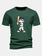 Regular Fit Baseball Rabbit Print Cotton T-Shirt