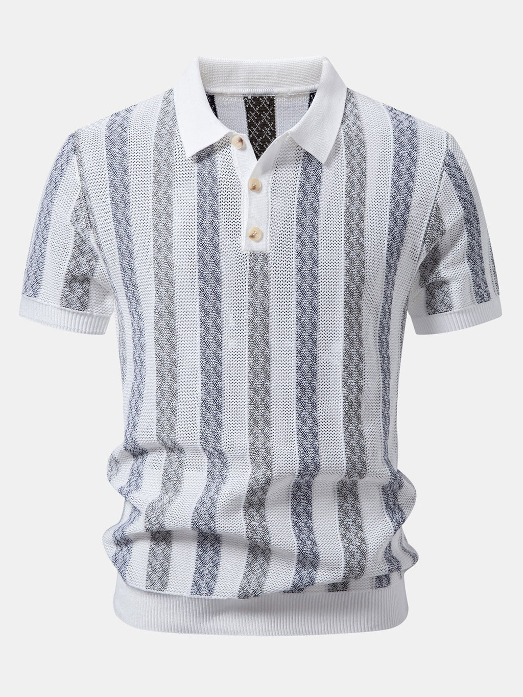 Striped Textured Knit Polo & Elastic Waist Chino Shorts