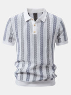 Striped Textured Knit Polo & Elastic Waist Chino Shorts