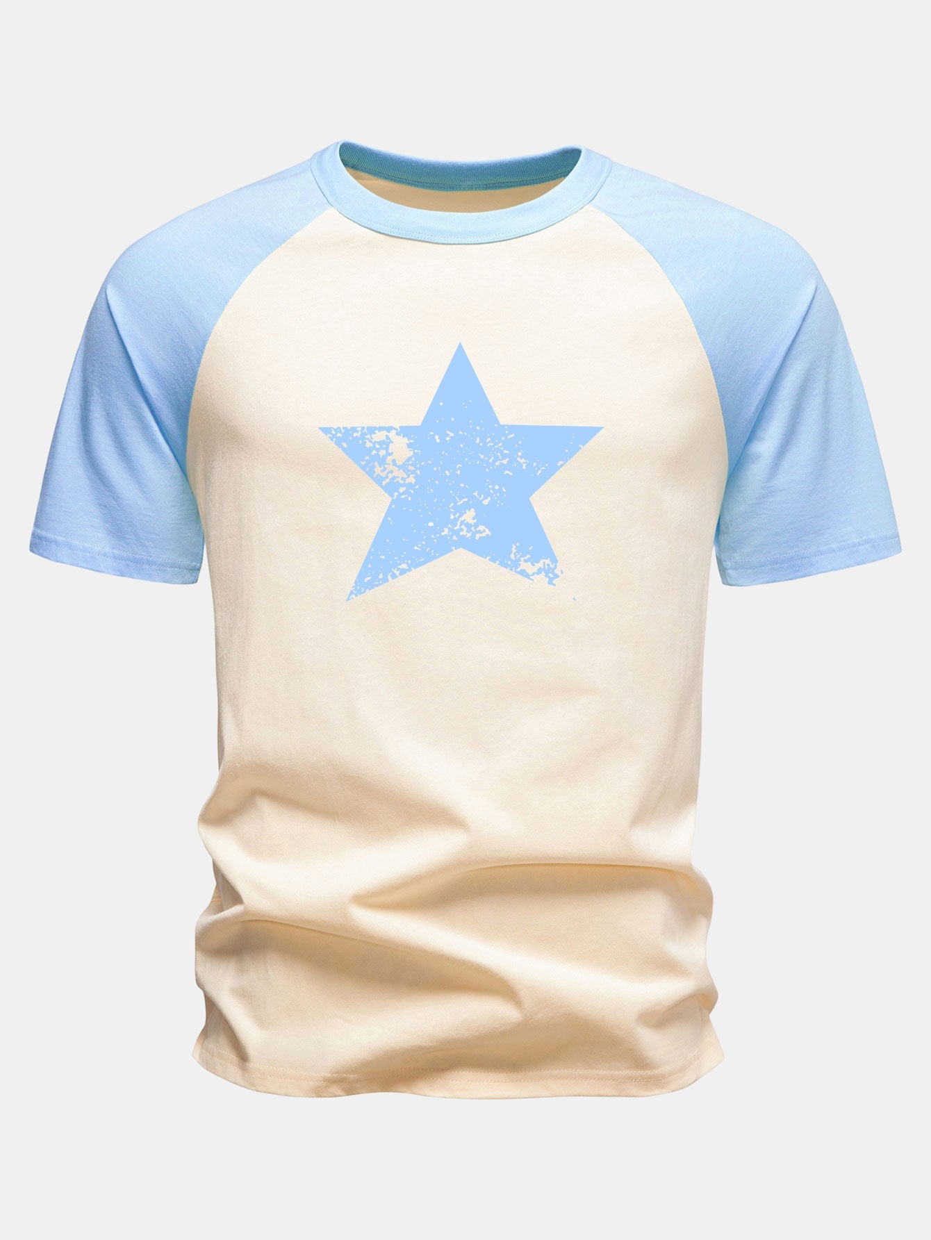 Star Print Cotton Raglan Sleeve T-Shirt