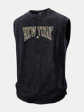 Camouflage New York Print Washed Distressed Tank Top