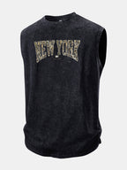 Camouflage New York Print Washed Distressed Tank Top