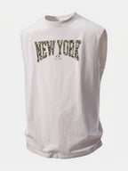 Camouflage New York Print Washed Distressed Tank Top