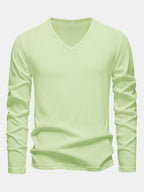 Long Sleeve Lightweight Linen Look V Neck T-Shirt