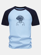 Overthinking Scribble Head Print Cotton Raglan Sleeve T-Shirt