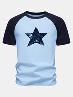 Star Print Cotton Raglan Sleeve T-Shirt