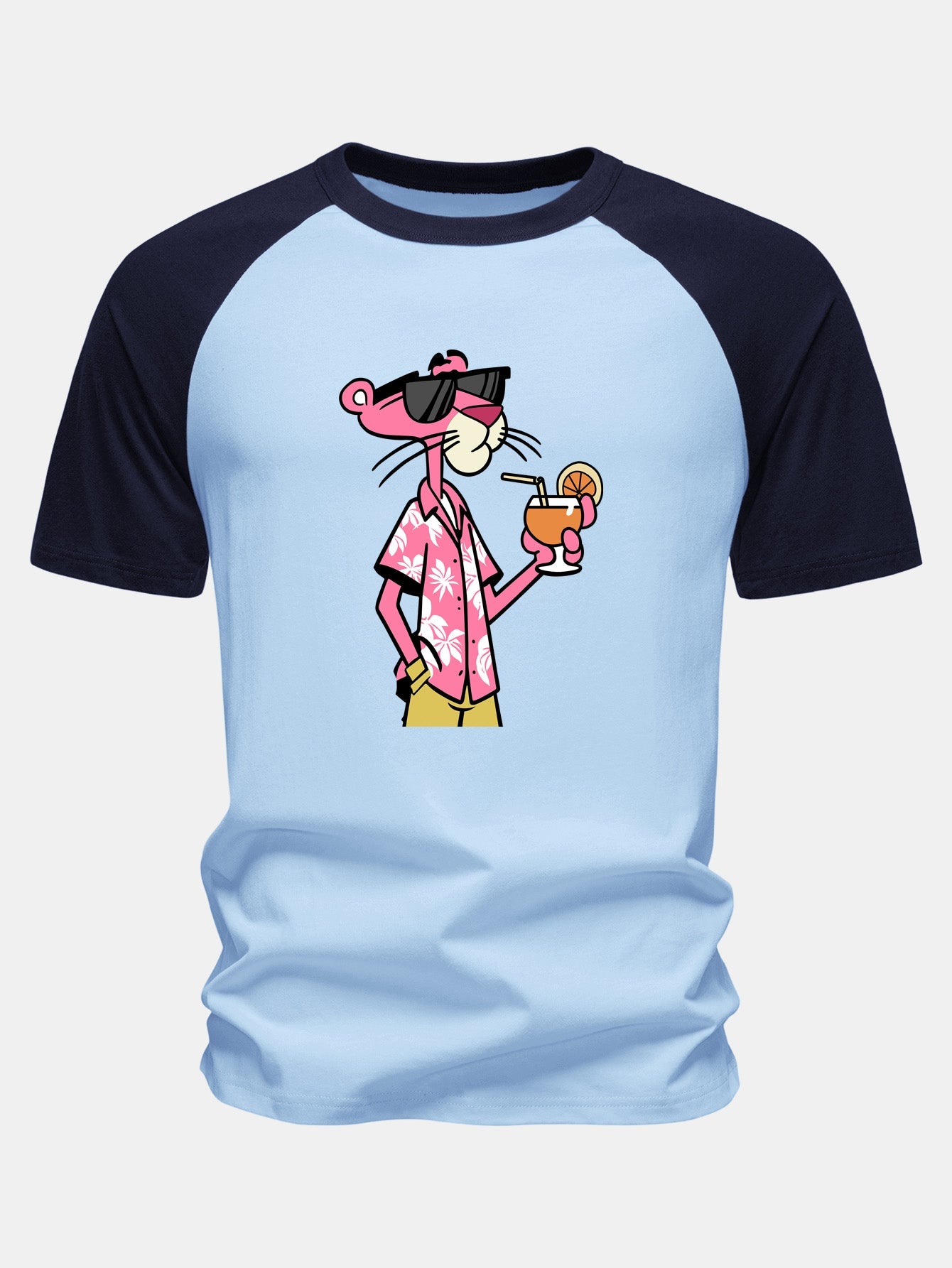Vacation Pink Panther Print Cotton Raglan Sleeve T-Shirt