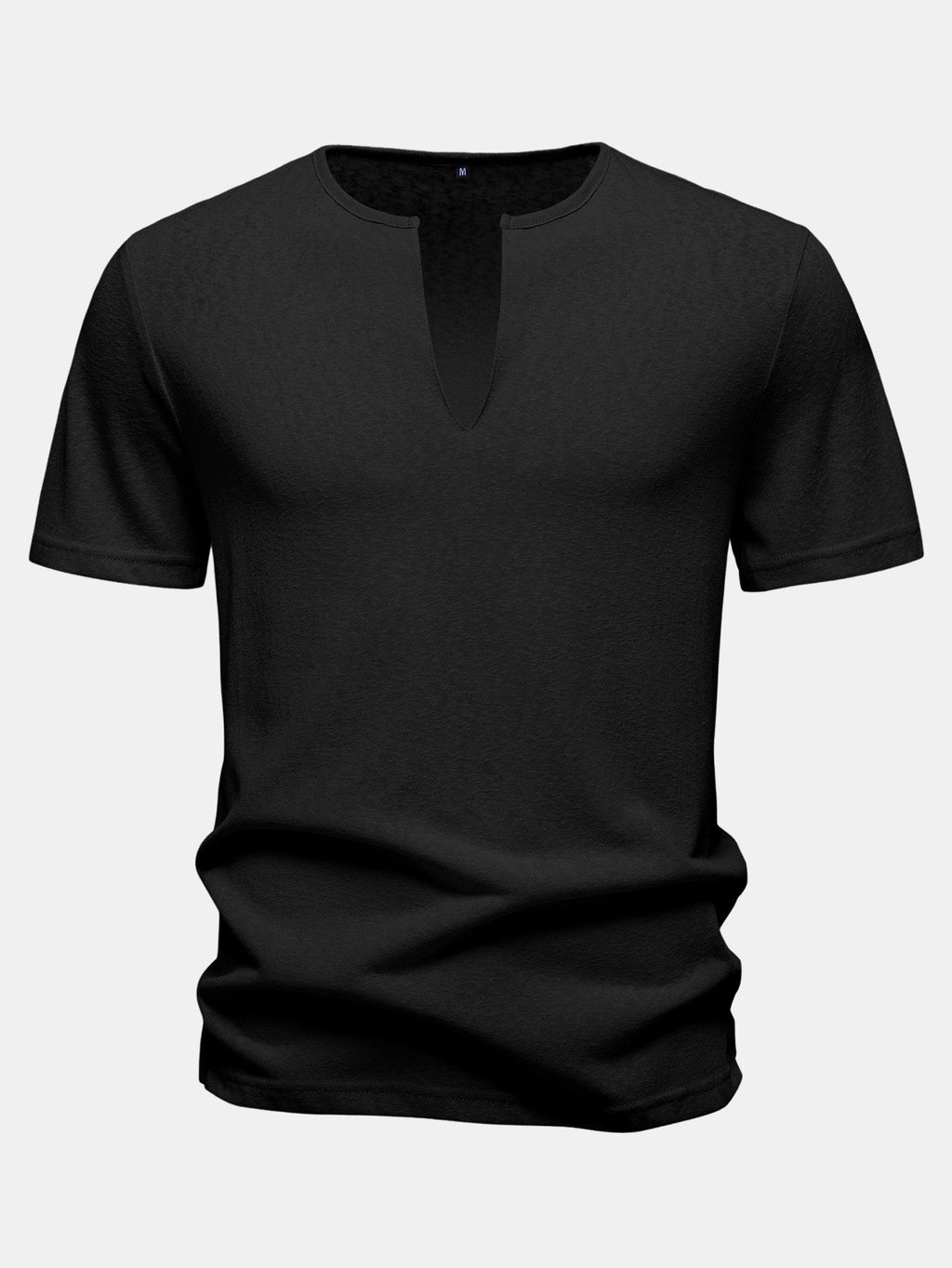 Lightweight Linen Look Deep Notched Collar T-Shirt