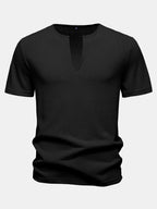 Lightweight Linen Look Deep Notched Collar T-Shirt